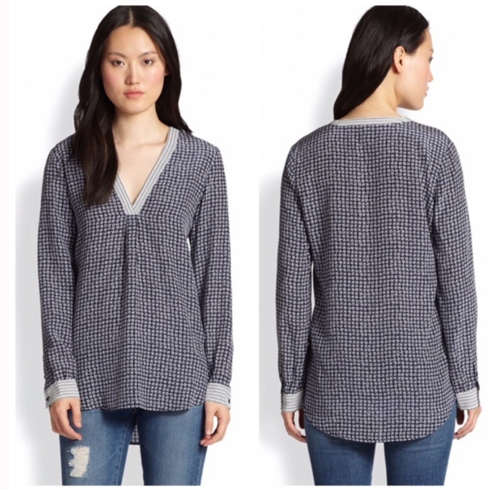Joie Carven Silk V-Neck Long Sleeve Star Blouse